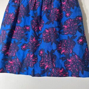J Crew floral Linen Cotton pull on elastic waist skirt size 2 pink blue